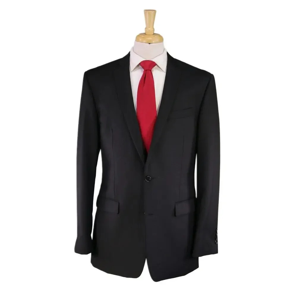 Tallia Solid Black 2-Btn Wool Modern Fit Suit 42L Pants 34 Waist